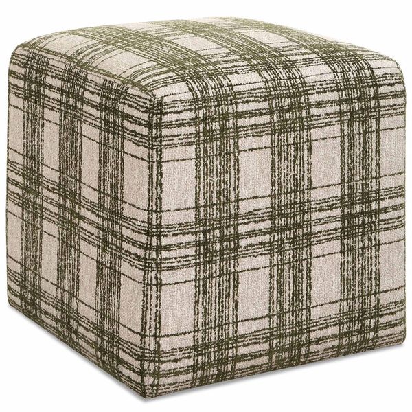 Pufa tapicerowana o lekkiej bryle z delikatnym akcentem w odcieniu brazu