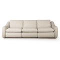 Sofa tapicerowana o nowoczesnym konturze z prostym detalem w odcieniu bieli