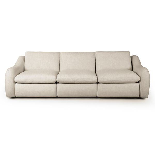 Sofa tapicerowana o nowoczesnym konturze z prostym detalem w odcieniu bieli
